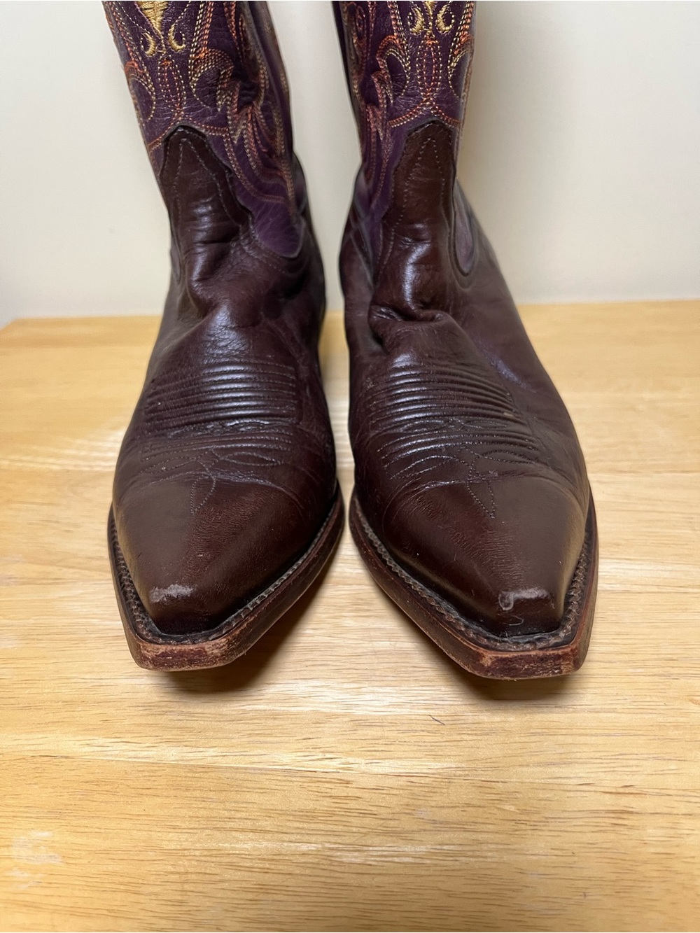 Vintage Tony Lama Cowboy Boots Women’s Size 8.5 Purple Brown Western Rodeo Boho - Picture 5 of 8